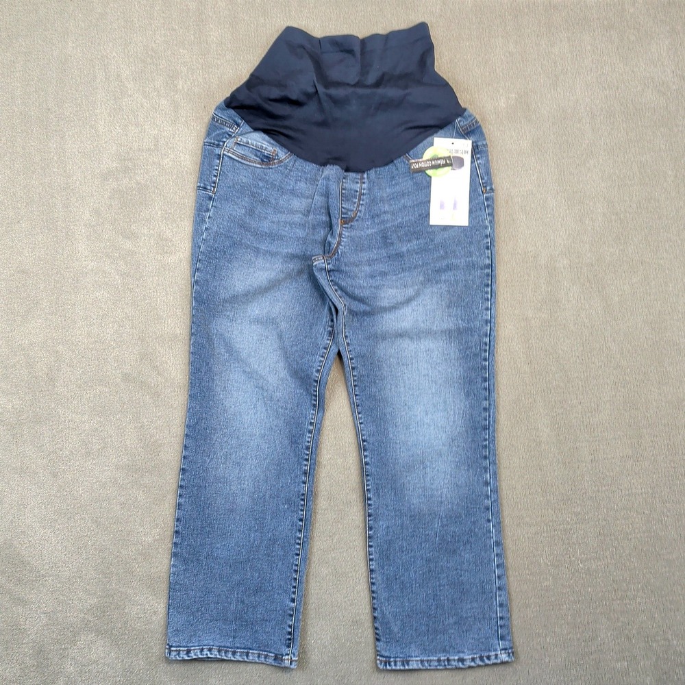 SONG Maternity Jeans Women L Curvy Lean Slim Ankle Blue Denim Support Band NWT